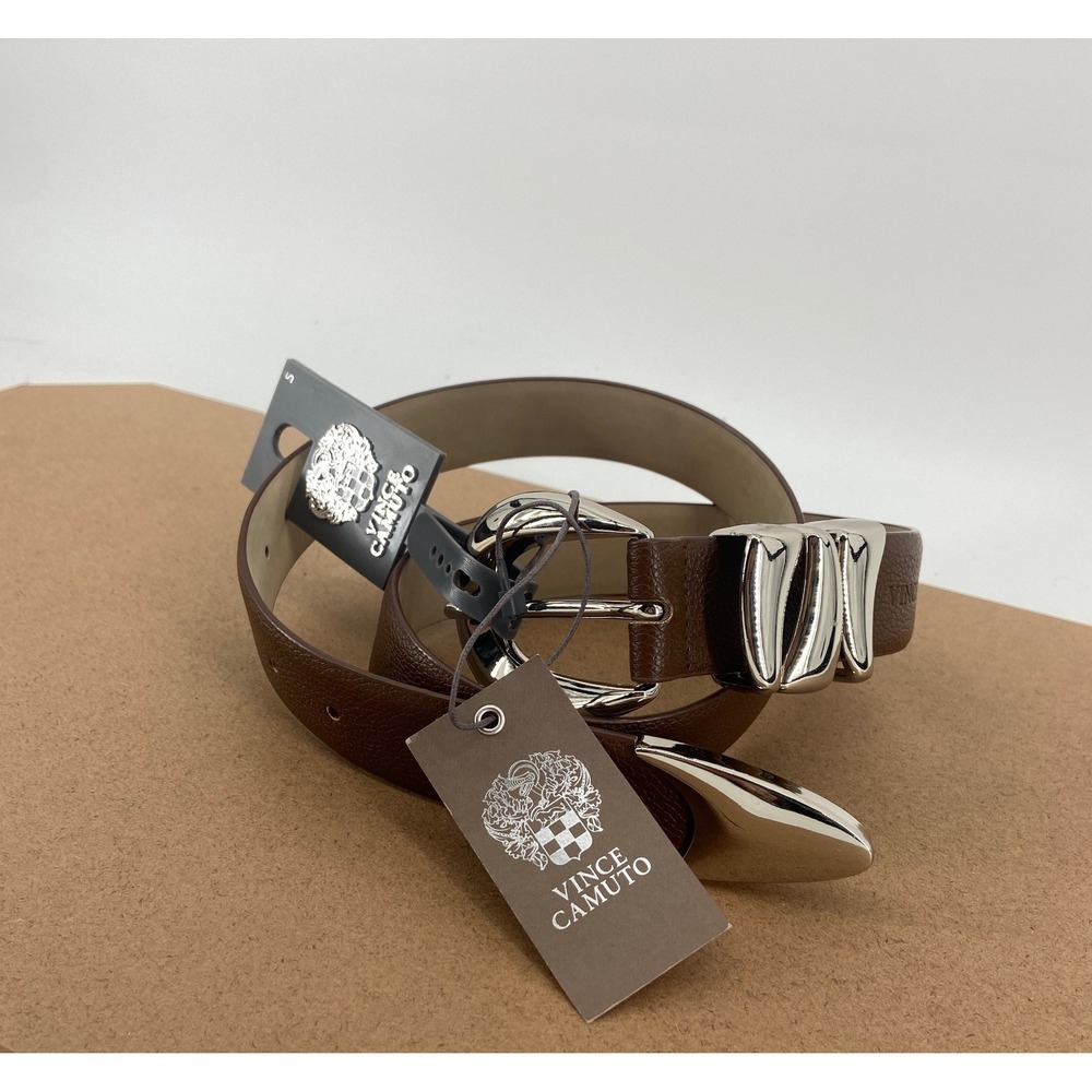 Vince Camuto Womens Brown Pebbled Belt Silver Horseshoe Buckle VB112507 Size S